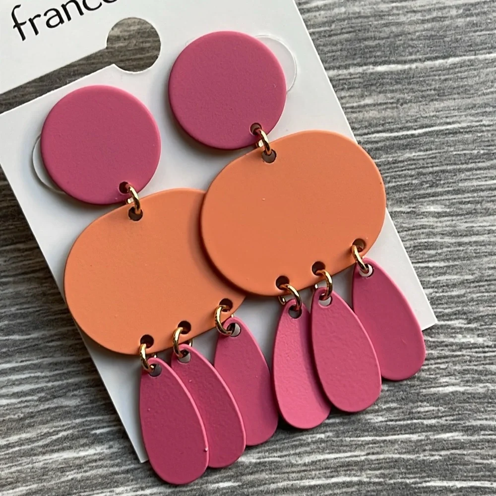 Francesca’s Bobbie Epoxy Paint Earrings, pink & orange